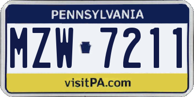 PA license plate MZW7211