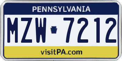 PA license plate MZW7212