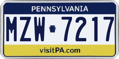 PA license plate MZW7217
