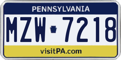 PA license plate MZW7218
