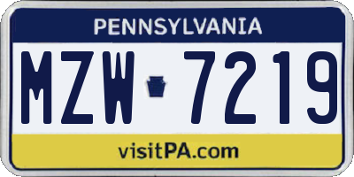 PA license plate MZW7219