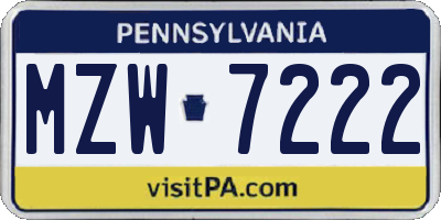 PA license plate MZW7222