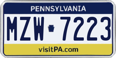 PA license plate MZW7223