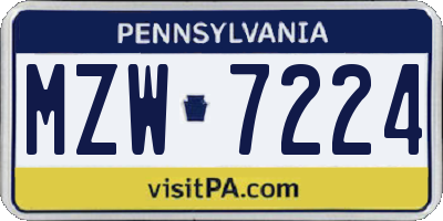 PA license plate MZW7224