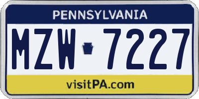 PA license plate MZW7227