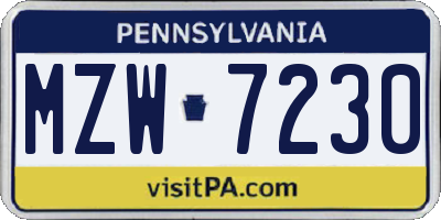 PA license plate MZW7230