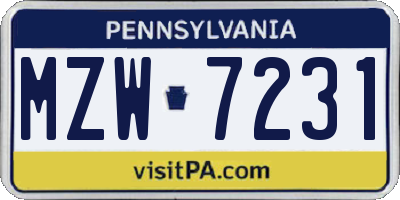 PA license plate MZW7231