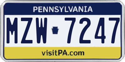 PA license plate MZW7247