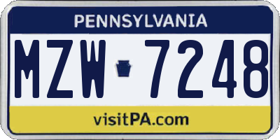 PA license plate MZW7248