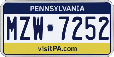 PA license plate MZW7252