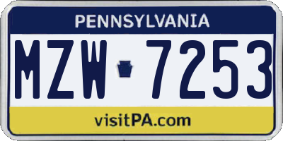 PA license plate MZW7253