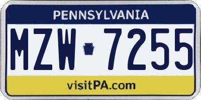 PA license plate MZW7255