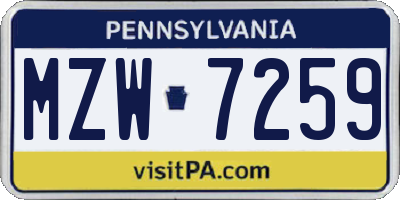 PA license plate MZW7259