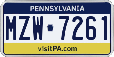 PA license plate MZW7261