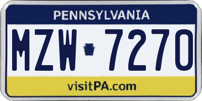 PA license plate MZW7270