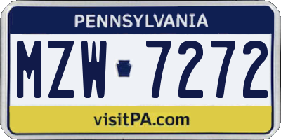 PA license plate MZW7272