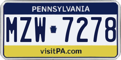 PA license plate MZW7278
