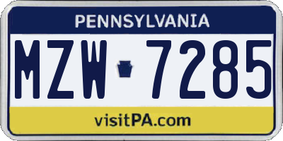 PA license plate MZW7285
