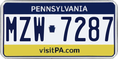 PA license plate MZW7287