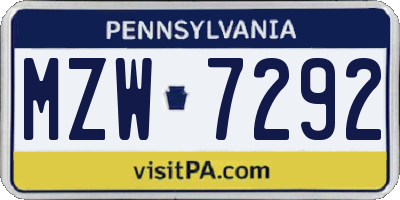 PA license plate MZW7292