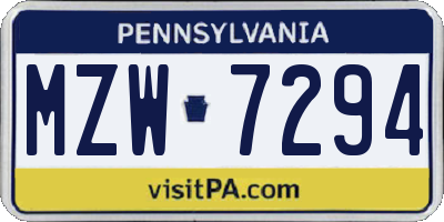 PA license plate MZW7294