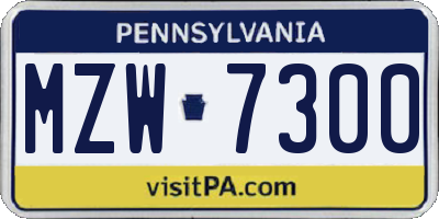 PA license plate MZW7300