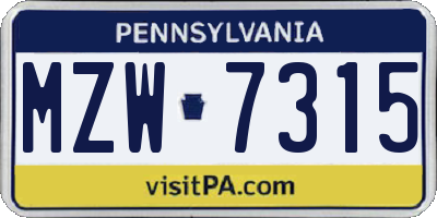 PA license plate MZW7315
