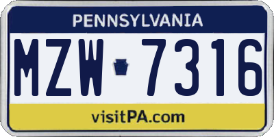 PA license plate MZW7316