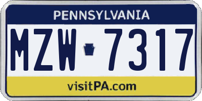 PA license plate MZW7317