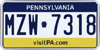 PA license plate MZW7318