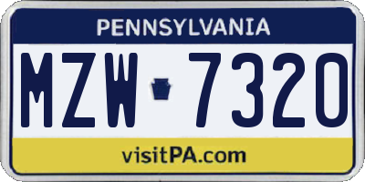 PA license plate MZW7320