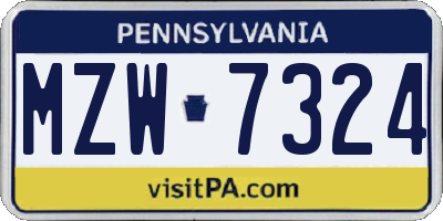 PA license plate MZW7324