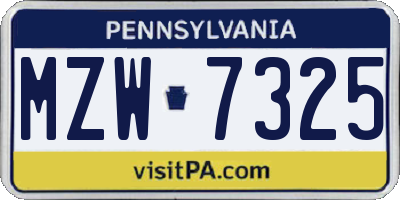 PA license plate MZW7325