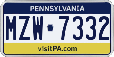 PA license plate MZW7332