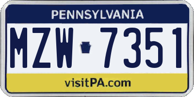 PA license plate MZW7351