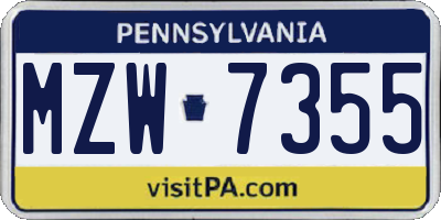 PA license plate MZW7355