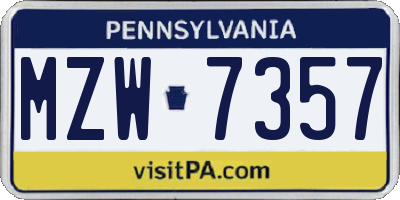 PA license plate MZW7357