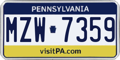 PA license plate MZW7359