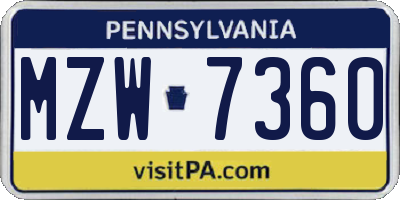 PA license plate MZW7360