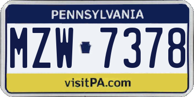 PA license plate MZW7378