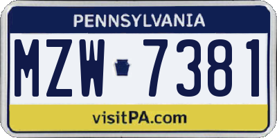 PA license plate MZW7381