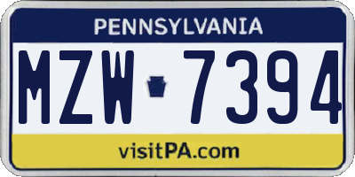 PA license plate MZW7394