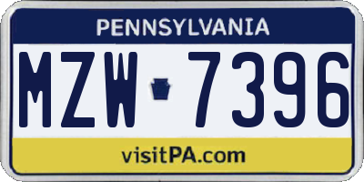 PA license plate MZW7396
