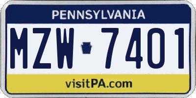 PA license plate MZW7401