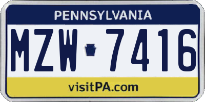 PA license plate MZW7416