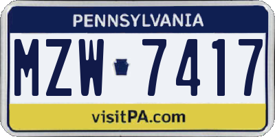 PA license plate MZW7417