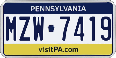 PA license plate MZW7419