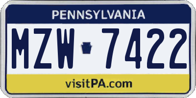 PA license plate MZW7422