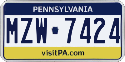 PA license plate MZW7424
