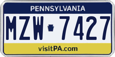 PA license plate MZW7427
